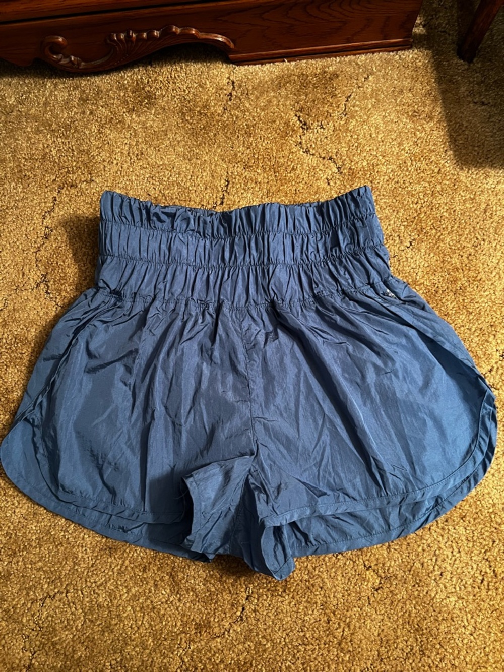 FP Movement by Free People Blue Smocked-Waist Athletic Shorts